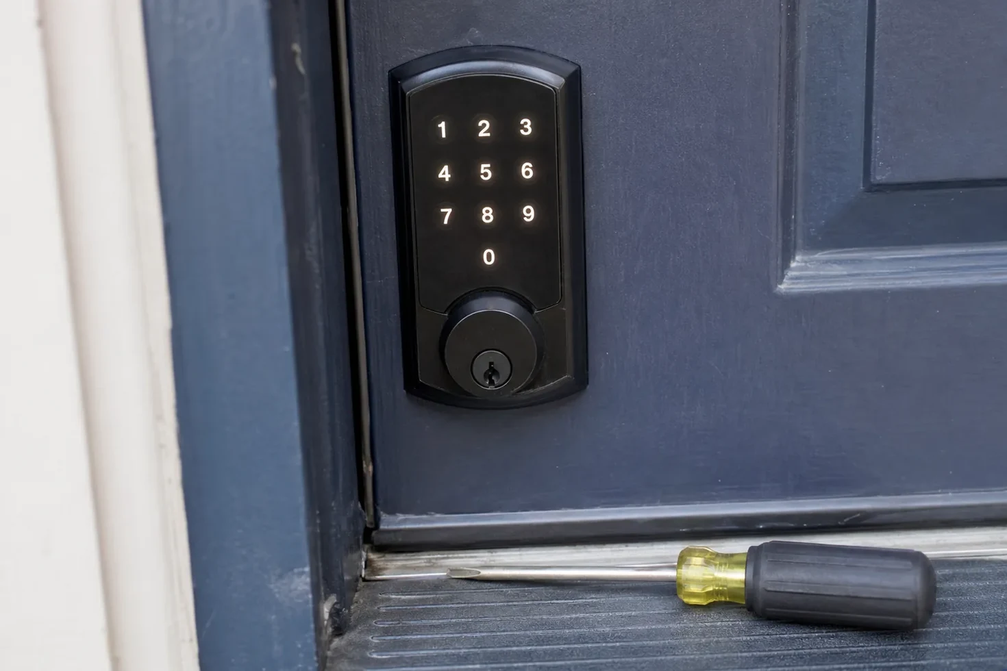 Keypad deadbolt fitted to a front door