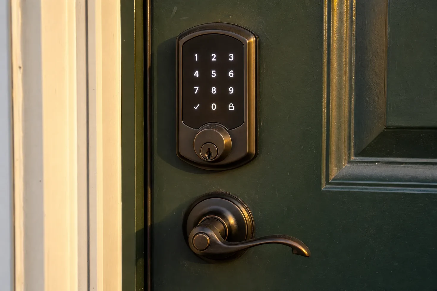 Keypad deadbolt fitted to a front door, Apex, NC